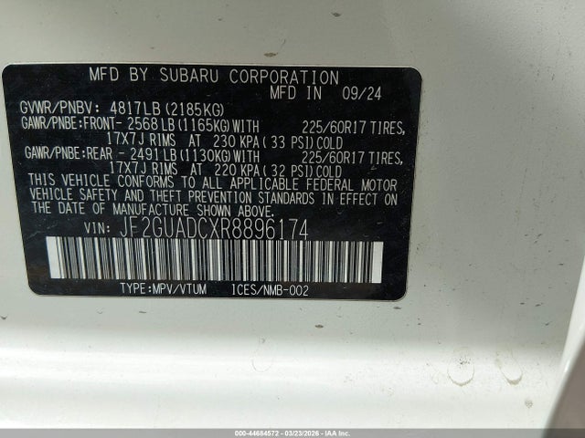 Продаж на аукціоні авто 2024 Subaru Crosstrek Premium, vin: JF2GUADCXR8896174, номер лоту: 44684572