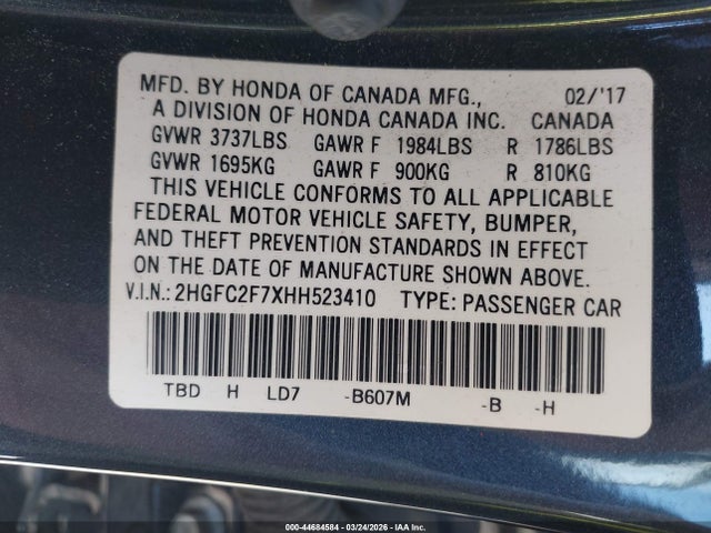 Honda CIVIC EX 2017 2HGFC2F7XHH523410 Image 9