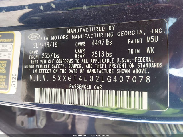 5XXGT4L32LG407078 KIA Optima Lx