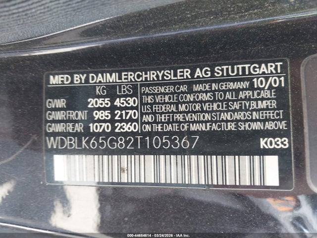 Продаж на аукціоні авто 2002 Mercedes-benz Clk 320, vin: WDBLK65G82T105367, номер лоту: 44684614