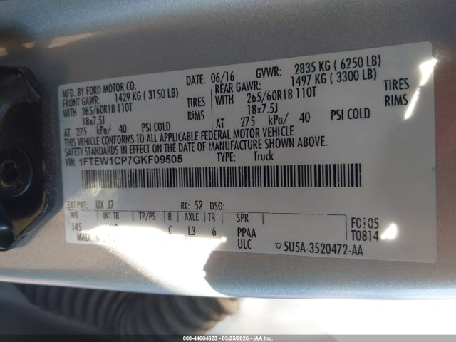 Продаж на аукціоні авто 2016 Ford F150 Supercrew, vin: 1FTEW1CP7GKF09505, номер лоту: 44684623