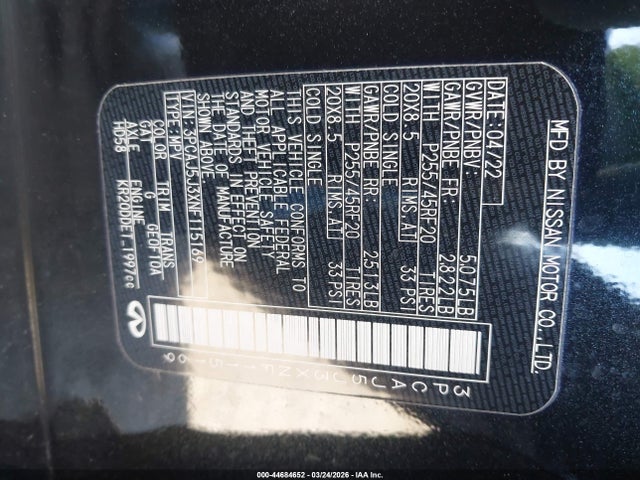 2022 Infiniti Qx55 Luxe Awd მანქანა იყიდება აუქციონზე, vin: 3PCAJ5J3XNF115169, აუქციონის ნომერი: 44684652