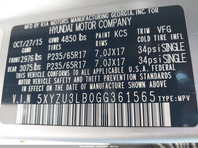 5XYZU3LB0GG361565 Hyundai Santa Fe Sport 2.4l