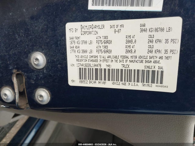 Продажа на аукционе авто 2008 Dodge Ram 1500 Slt, vin: 1D7HA18228J104478, номер лота: 44684663
