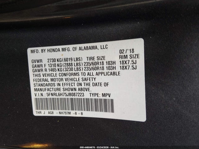 2018 HONDA ODYSSEY 5FNRL6H75JB087223 Photo 8