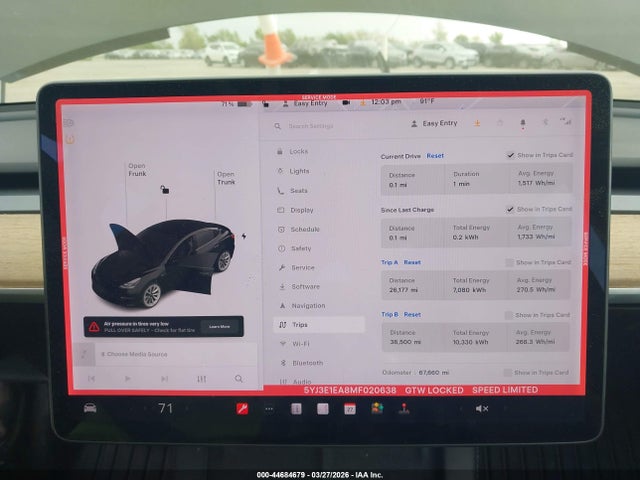 44684679 :رقم المزاد ، 5YJ3E1EA8MF020638 vin ، 2021 Tesla Model 3 Standard Range Plus Rear-wheel Drive مزاد بيع