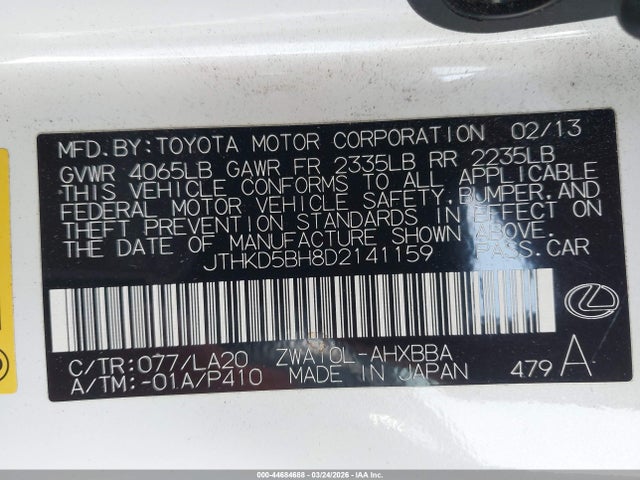 2013 LEXUS CT 200H JTHKD5BH8D2141159 Photo 8