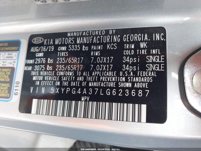 Продаж на аукціоні авто 2020 Kia Sorento 2.4l Lx, vin: 5XYPG4A37LG623687, номер лоту: 44684689