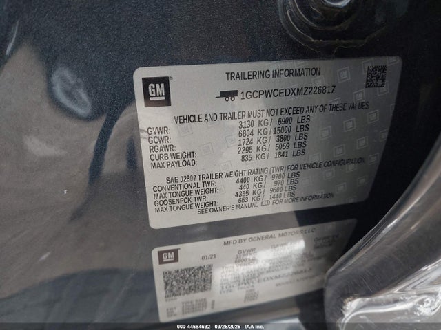 Aukcja sprzedaży 2021 Chevrolet Silverado 1500 Lt, vin: 1GCPWCEDXMZ226817, numer aukcji: 44684692