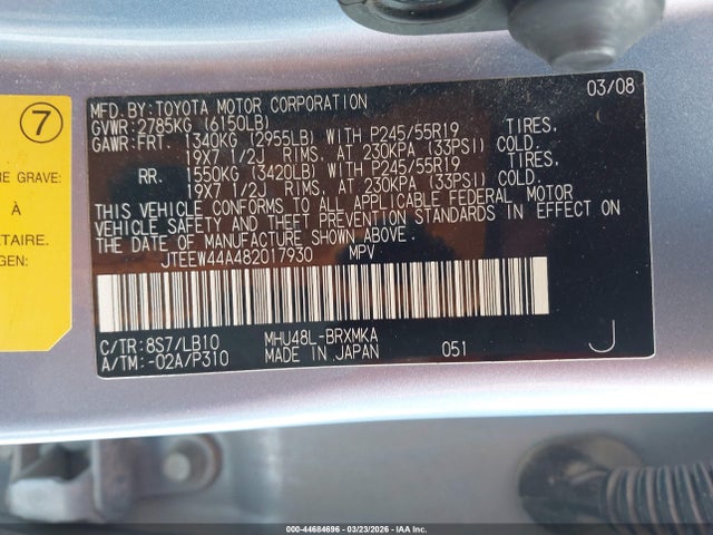 2008 TOYOTA HIGHLANDER HYBRID JTEEW44A482017930 Photo 8