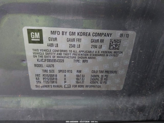 44684699 :رقم المزاد ، KL4CJFSB5EB543328 vin ، 2014 Buick Encore Convenience مزاد بيع