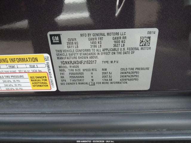 Chevrolet Traverse Ltz 2015 1GNKRJKD4FJ162017 Image 9