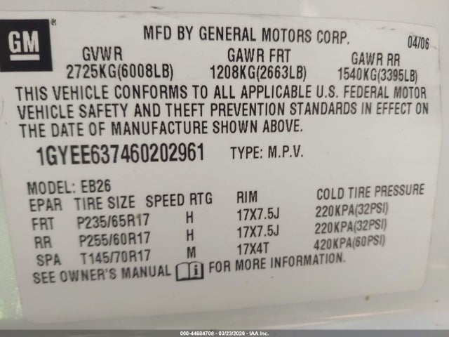 Продаж на аукціоні авто 2006 Cadillac Srx V6, vin: 1GYEE637460202961, номер лоту: 44684708