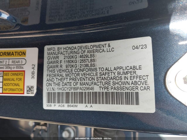 1HGCY2F89PA029646 Honda Accord Hybrid Touring