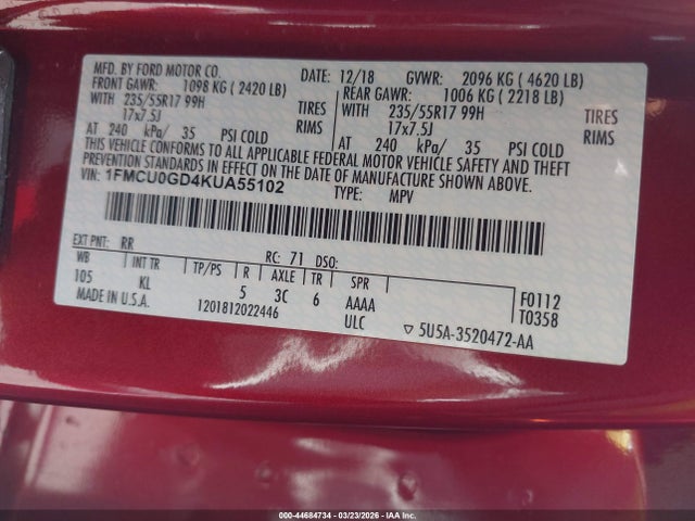 1FMCU0GD4KUA55102 Ford ESCAPE SE