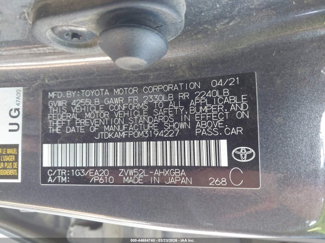JTDKAMFP0M3194227 Toyota Prius Prime Xle