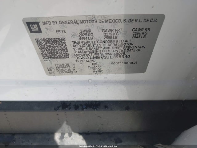 Продаж на аукціоні авто 2018 Gmc Terrain Sle, vin: 3GKALMEV3JL395940, номер лоту: 44684745