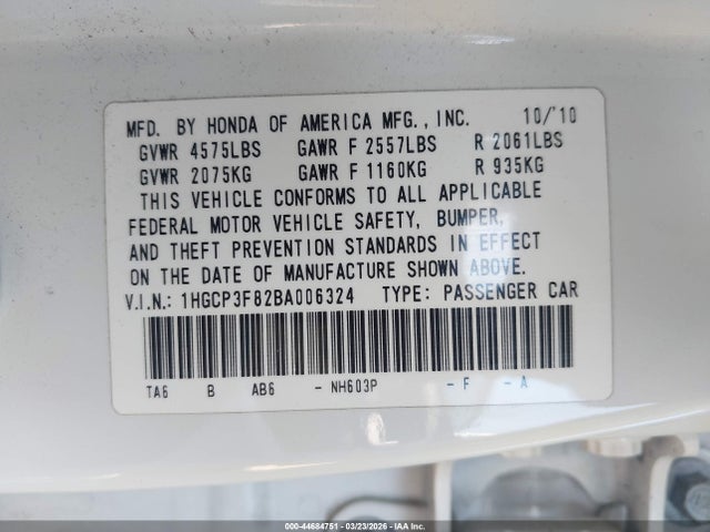 Продаж на аукціоні авто 2011 Honda Accord 3.5 Ex-l, vin: 1HGCP3F82BA006324, номер лоту: 44684751