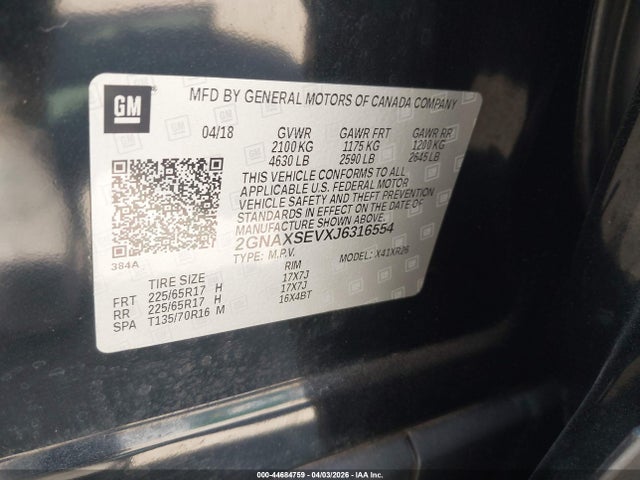 Chevrolet EQUINOX LT 2018 2GNAXSEVXJ6316554 Image 9