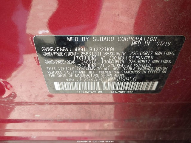 Subaru Forester Premium 2019 JF2SKAGC3KH589950 Image 9