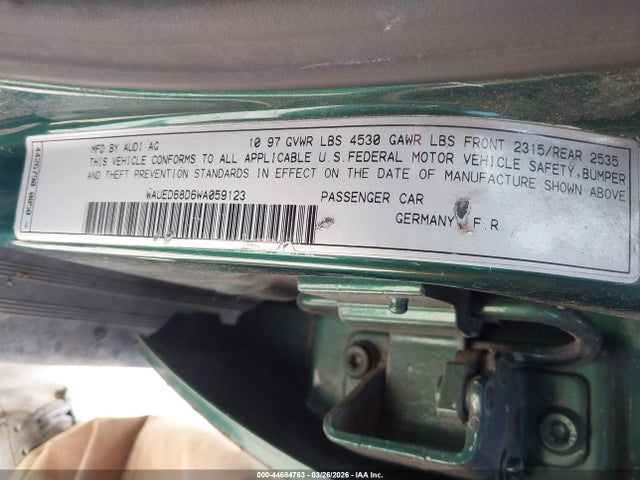 Продажа на аукционе авто 1998 Audi A4 2.8, vin: WAUED68D6WA059123, номер лота: 44684763
