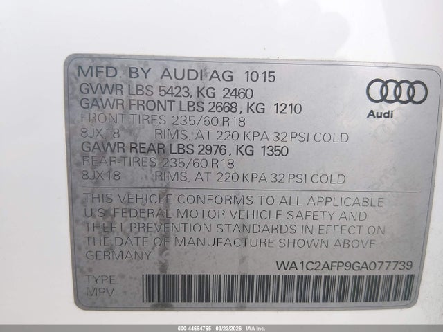 WA1C2AFP9GA077739 Audi Q5 2.0t Premium