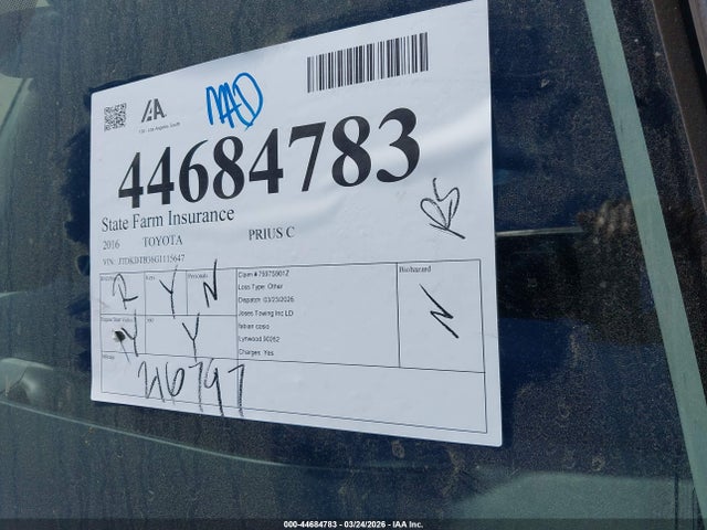 JTDKDTB36G1115647 Toyota Prius C Two