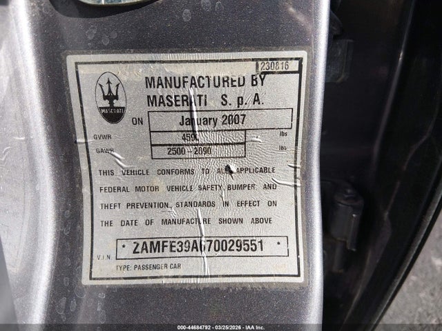 Продажа на аукционе авто 2007 Maserati Quattroporte, vin: ZAMFE39A670029551, номер лота: 44684792