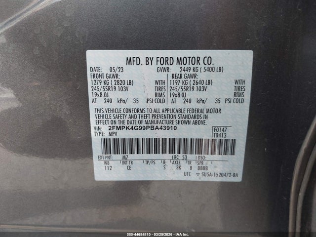 Продаж на аукціоні авто 2023 Ford Edge Se, vin: 2FMPK4G99PBA43910, номер лоту: 44684810