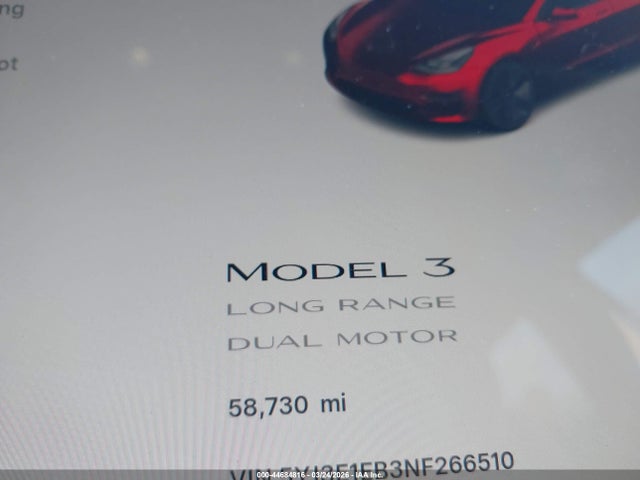 44684816 :رقم المزاد ، 5YJ3E1EB3NF266510 vin ، 2022 Tesla Model 3 Long Range Dual Motor All-wheel Drive مزاد بيع
