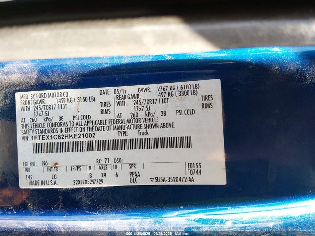Продажа на аукционе авто 2017 Ford F-150 Xl, vin: 1FTEX1C82HKE21002, номер лота: 44684829