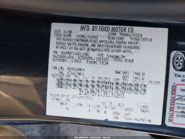 2009 FORD FUSION 3FAHP07119R116601 Photo 8