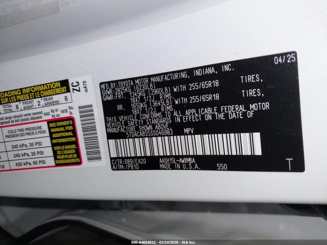 5TDACAB55SS046983 Toyota Grand Highlander Hybrid Xle