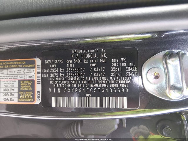 44684836 :رقم المزاد ، 5XYRG4JC5TG436683 vin ، 2026 Kia Sorento Lx مزاد بيع