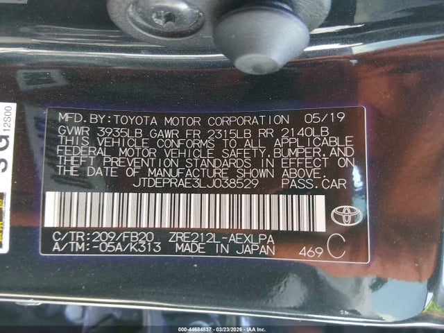 Aukcja sprzedaży 2020 Toyota Corolla Le, vin: JTDEPRAE3LJ038529, numer aukcji: 44684837