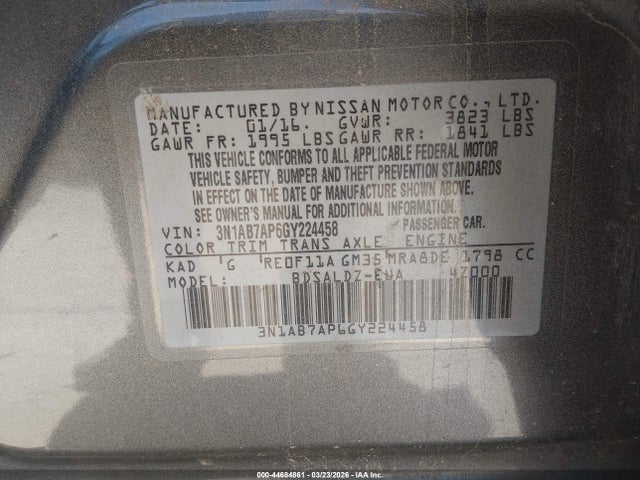 2016 Nissan Sentra Sv მანქანა იყიდება აუქციონზე, vin: 3N1AB7AP6GY224458, აუქციონის ნომერი: 44684861