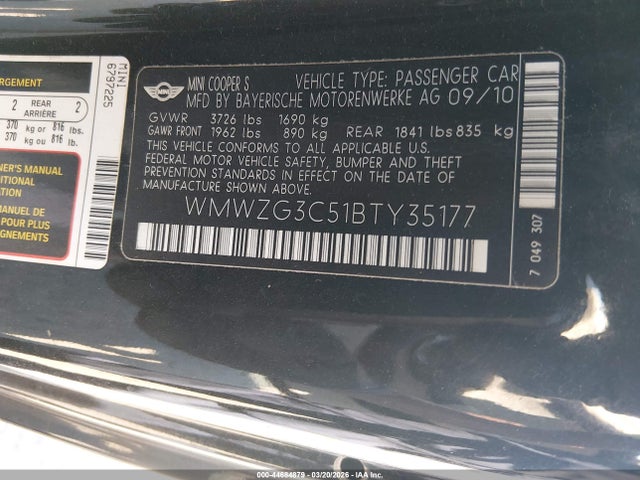 2011 MINI COOPER S CLUBMAN WMWZG3C51BTY35177 Photo 8