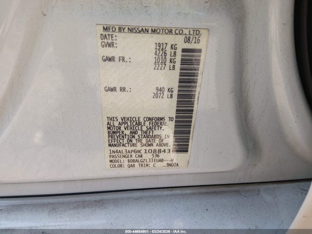 44684901 :رقم المزاد ، 1N4AL3AP6HC108843 vin ، 2017 Nissan Altima 2.5 S مزاد بيع