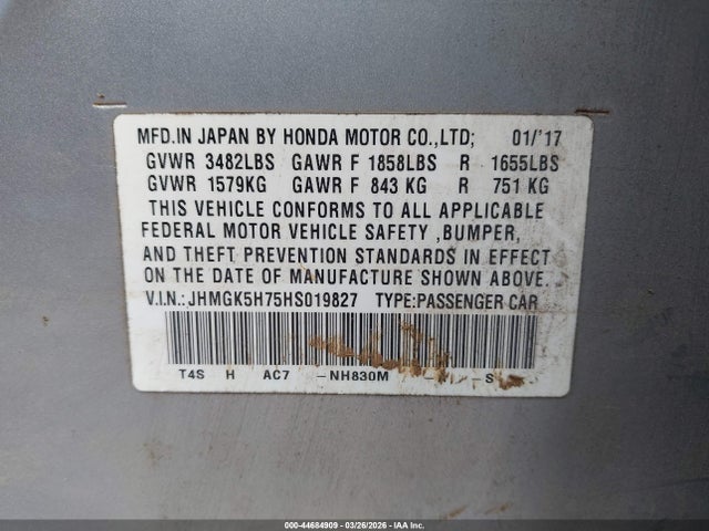 Honda FIT EX 2017 JHMGK5H75HS019827 Image 9