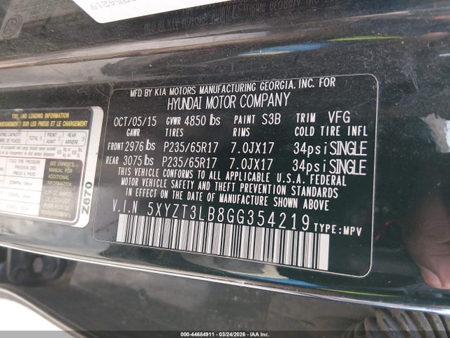 Продажа на аукционе авто 2016 Hyundai Santa Fe Sport 2.4l, vin: 5XYZT3LB8GG354219, номер лота: 44684911