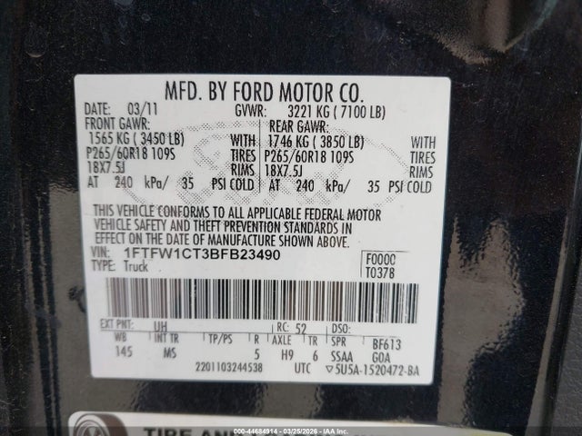 2011 FORD F-150 1FTFW1CT3BFB23490 Photo 8