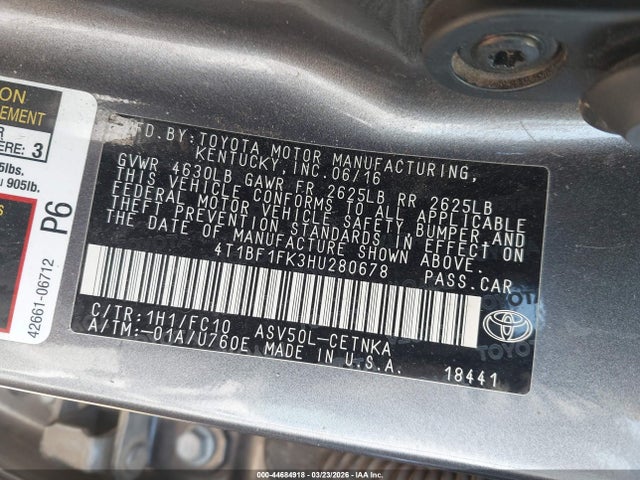 Продаж на аукціоні авто 2017 Toyota Camry Le, vin: 4T1BF1FK3HU280678, номер лоту: 44684918