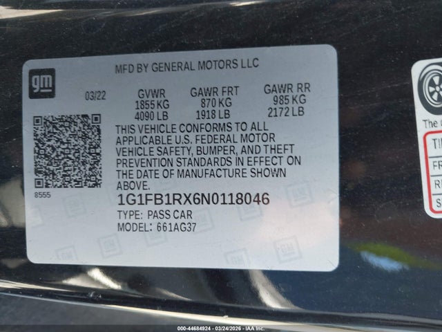 1G1FB1RX6N0118046 Chevrolet Camaro Rwd 1lt
