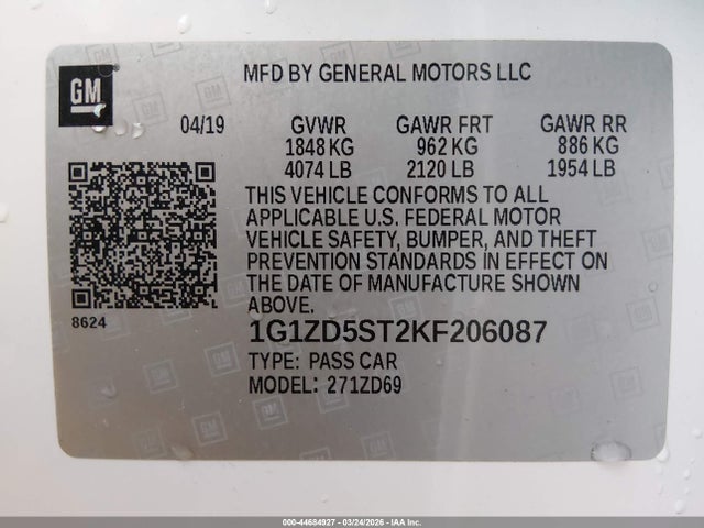 1G1ZD5ST2KF206087 Chevrolet MALIBU LT