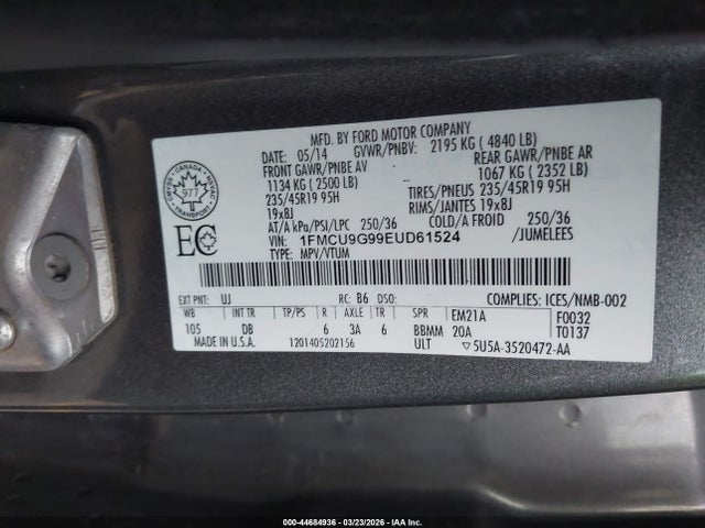 Ford ESCAPE SE 2014 1FMCU9G99EUD61524 Image 9