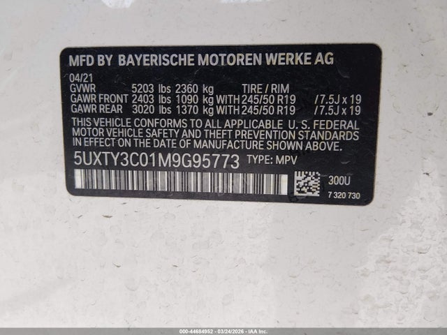 2021 Bmw X3 Sdrive30i მანქანა იყიდება აუქციონზე, vin: 5UXTY3C01M9G95773, აუქციონის ნომერი: 44684952