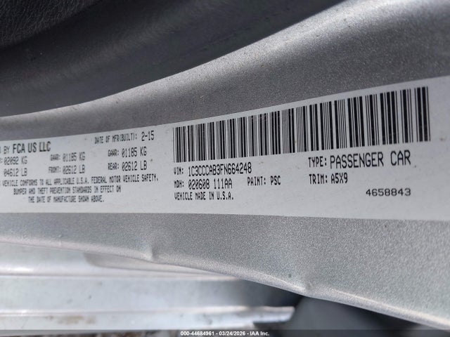 2015 Chrysler 200 Limited მანქანა იყიდება აუქციონზე, vin: 1C3CCCAB3FN664248, აუქციონის ნომერი: 44684961