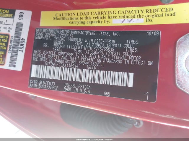 Aukcja sprzedaży 2010 Toyota Tundra Grade 5.7l V8, vin: 5TFDW5F13AX116914, numer aukcji: 44684975