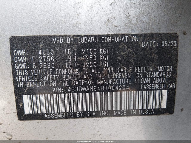 Продаж на аукціоні авто 2024 Subaru Legacy Limited, vin: 4S3BWAN64R3004204, номер лоту: 44684991