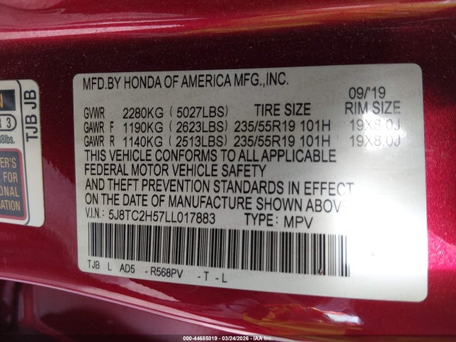 Aukcja sprzedaży 2020 Acura Rdx Technology Package, vin: 5J8TC2H57LL017883, numer aukcji: 44685019